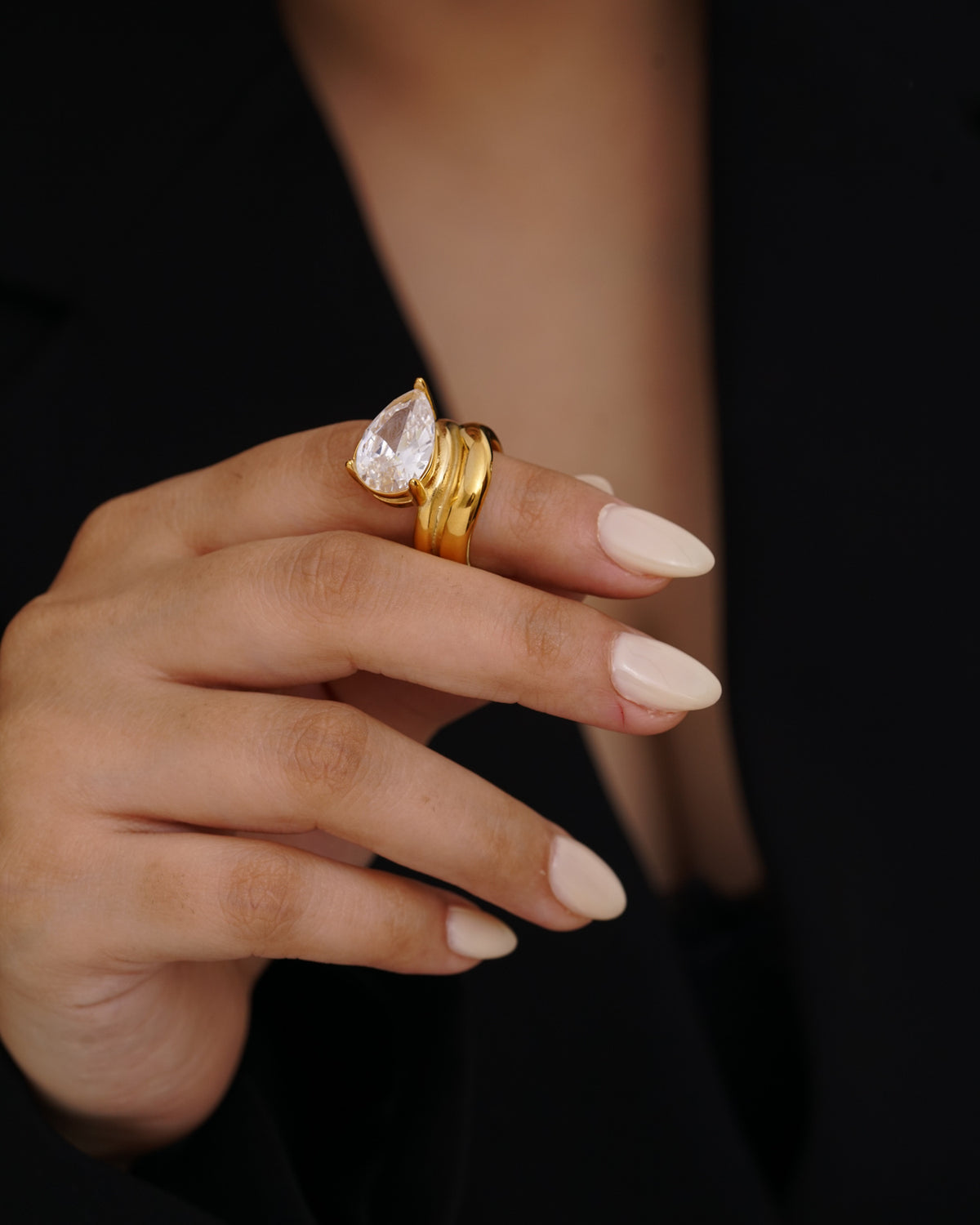 Pear Solitaire Ring